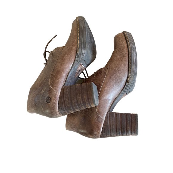 Born Ramsey Ankle Platform Boot 10/42 Brown Leather Oxford Lace Up Block Heel - Picture 14 of 15